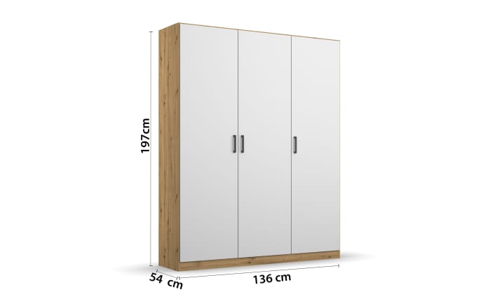 Drehtürenschrank Allrounder, Eiche Artisan Nachbildung/alpinweiß, 3-türig, 2 Kleiderstangen, 2 Böden-03