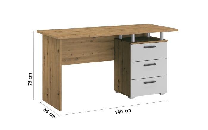 Schreibtisch Allrounder, Eiche Artisan Nachbildung/alpinweiß, 3 Schubkästen-02