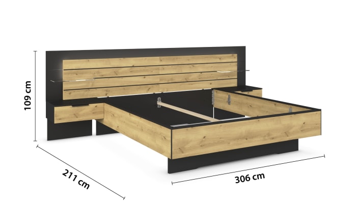 Bettanlage Ventura, Asteiche Nachbildung/schwarz, 180 x 200 cm-04