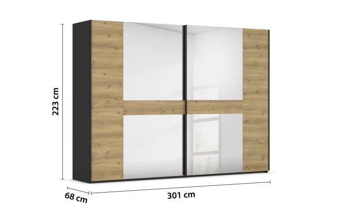 Schwebetürenschrank Ventura, Asteiche Nachbildung/schwarz, 301 x 223 cm-03