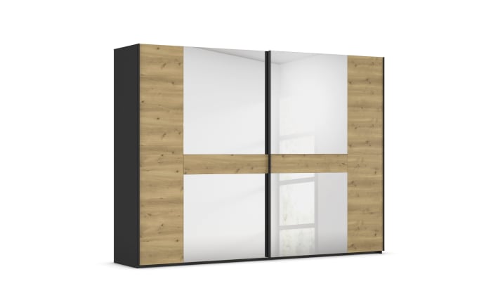 Schwebetürenschrank Ventura, Asteiche Nachbildung/schwarz, 301 x 223 cm-01