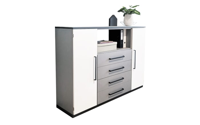 Highboard objekt.plus 194, mittelgrau/weiß-01