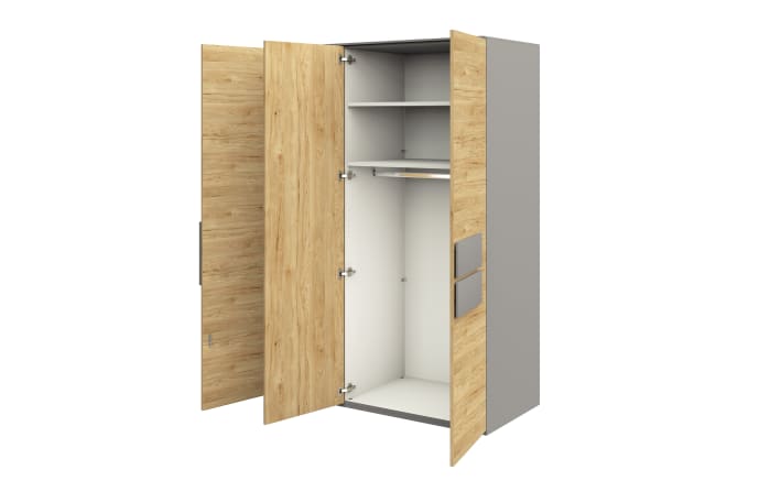 Kleiderschrank clip, Eiche/grau, inkl. Kleiderstange-03
