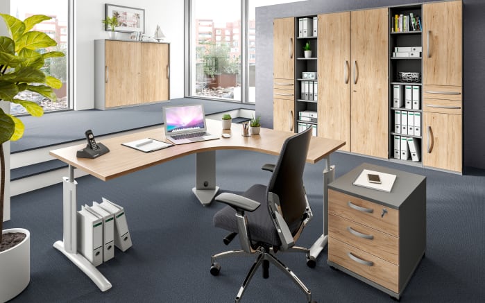 Aktenelement techno 019 by rb, Hickory Eiche-Nachbildung/grau-03