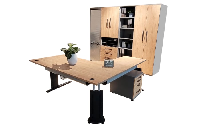 Büroeinrichtung Techno, Hickory Eiche/mittelgrau-01