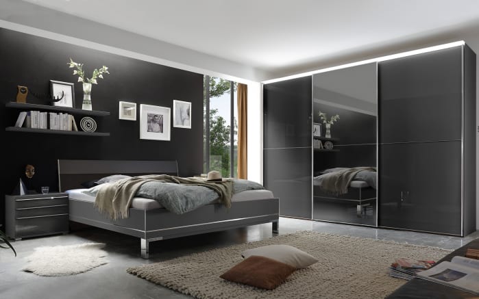 Schlafzimmer Studioline, Anthrazitglas, 180 x 200 cm, Schrank 280 x 222 cm  online bei Hardeck kaufen