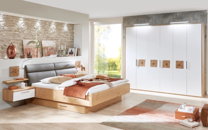 Schlafzimmer Cena, Wildeiche Furnier/Lack weiß, 160 x 200 cm, Schrank 269 x 229 cm-01