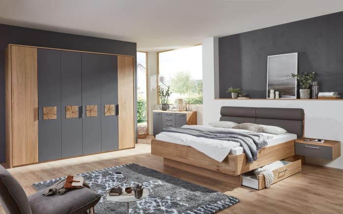 Schlafzimmer Cena, Wildeiche Furnier/Lack grau, 180 x 200 cm,  Schrank 269 x 229 cm-01