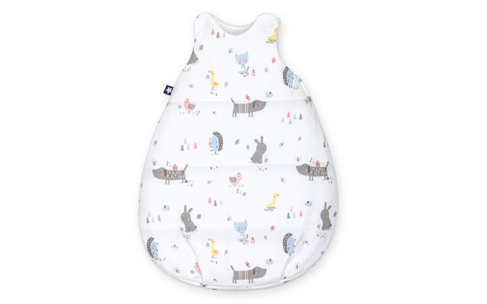 Jersey Sommerschlafsack, weiß mit Motiv Crazy Animals, 98 cm-01