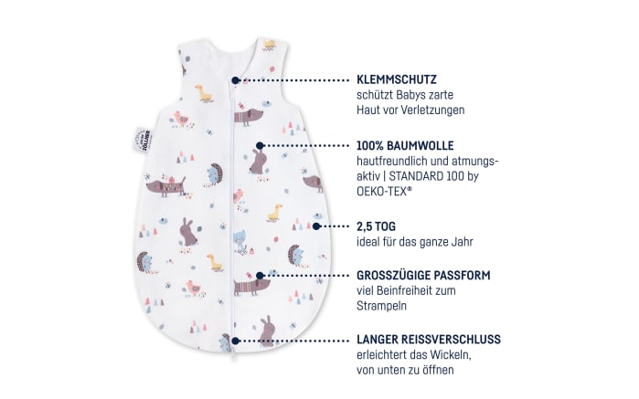 Jersey Schlafsack, weiß mit Motiv Crazy Animals, 86 cm-02