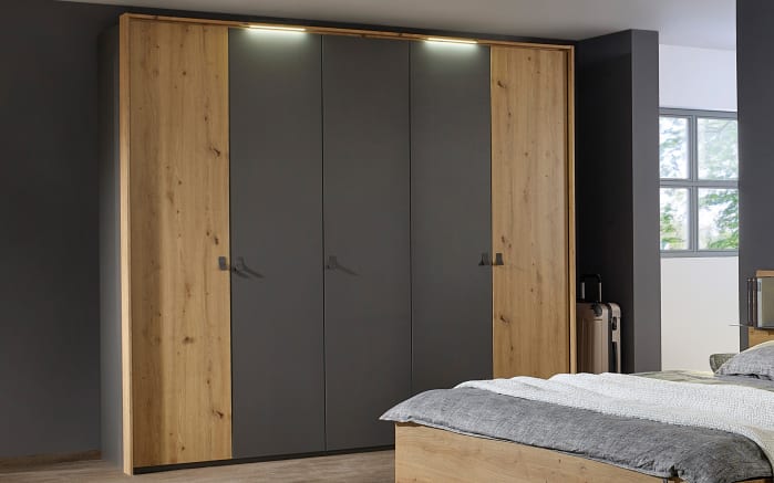 Schlafzimmer Mapy, Eiche Artisan Nachbildung/graphit, 180 x 200 cm, Schrank 251 x 223 cm-02