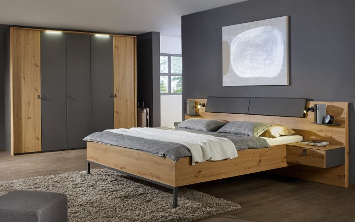 Schlafzimmer Mapy, Eiche Artisan Nachbildung/graphit, 180 x 200 cm, Schrank 251 x 223 cm-01