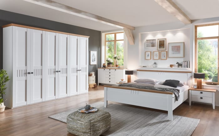 Schlafzimmer Basella, weiß, 160 x 200 cm, Sprossen mittig, Schrank 300  x 230 cm-01