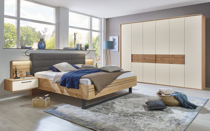 Schlafzimmer Maruna, Eiche Barriqie Furnier, Absetzung in anthrazit, 180 x 200 cm, Schrank 300 x 229 cm-01