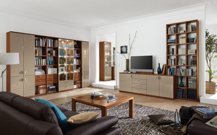 Wohnwand Kira System, Nussbaum/cashmere, inkl. Softclose Funktion-02