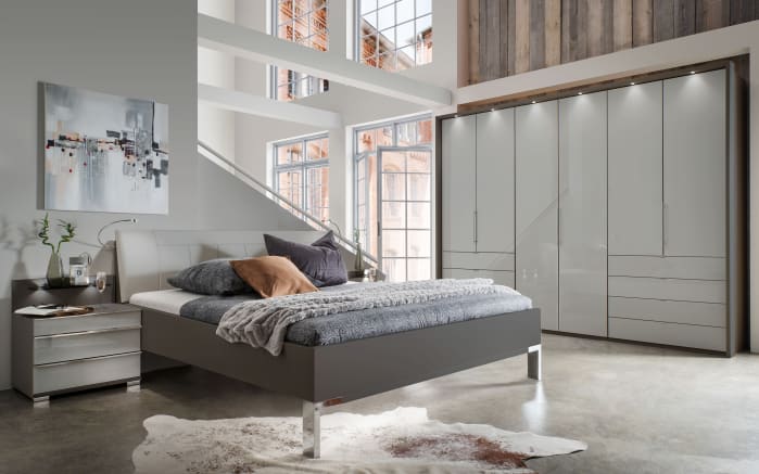 Schlafzimmer Loft, kieselgrau/Havanna-Dekor, 180 x 200 cm, Schrank 300 x 236 cm -01