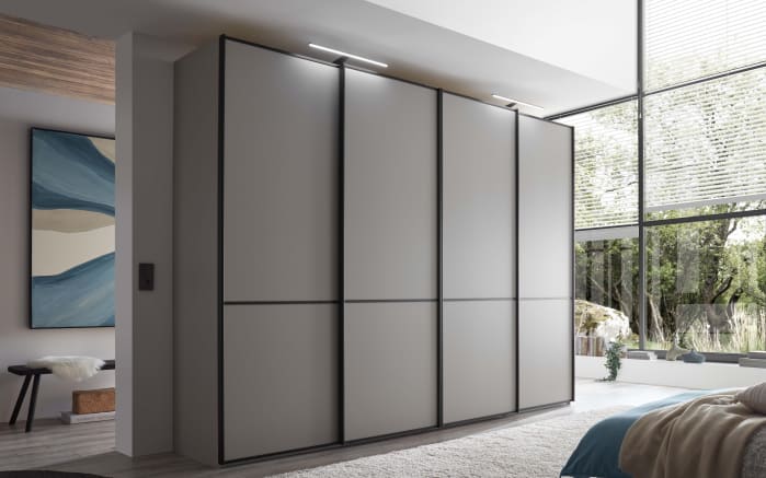 Schwebetürenschrank Boston, grau/schwarz, 330 x 236 cm, inkl. Synchronöffnung-01