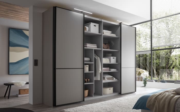 Schwebetürenschrank Boston, grau/schwarz, 330 x 236 cm, inkl. Synchronöffnung-02