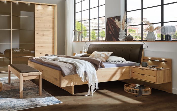 Bettanlage Cardiff, Eiche Bianco, teilmassiv/braun, inkl. Nachtkonsole-02