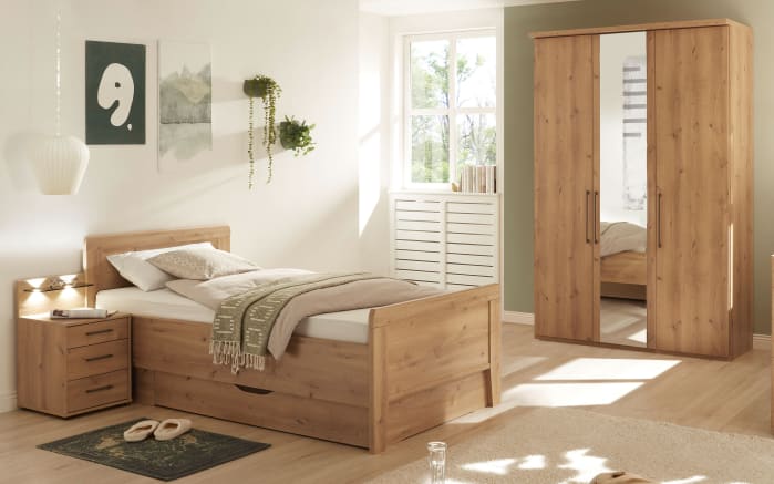 Schlafzimmer Genf, Eiche-Nachbildung, 100 x 200 cm, Schrank 150 x 216 cm-01