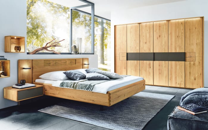 Schlafzimmer WSM 1600, Wildeiche massiv/cubanit, 180 x 200 cm, Schrank 302 x 223 cm-01