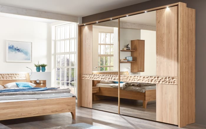 Schwebetürenschrank Paolo, teilmassive Eiche/Treibholz-Nachbildung, 300 x 217 cm-02