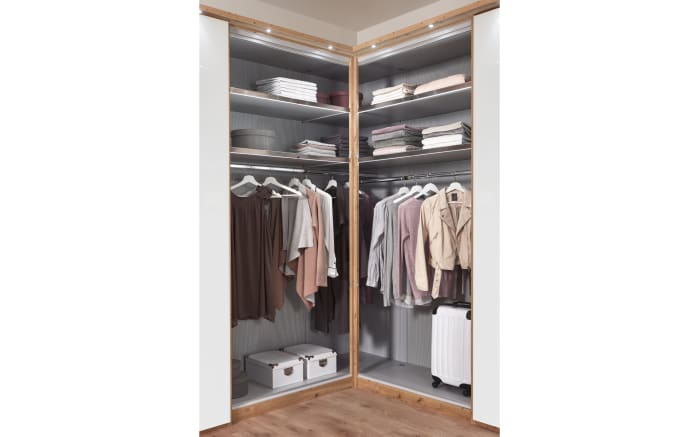 Drehtürenschrank Clivo, Eiche Bianco Nachbildung/Glas champagner-02