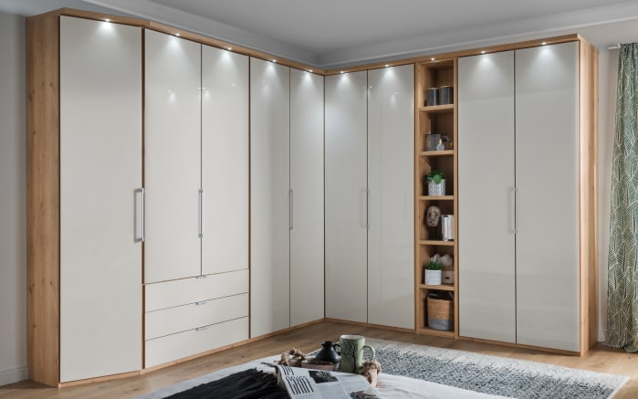 Drehtürenschrank Clivo, Eiche Bianco Nachbildung/Glas champagner-01