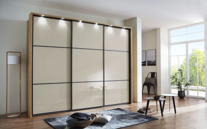 Schwebetürenschrank Clivo 3000, Bianco Eiche Nachbildung-01