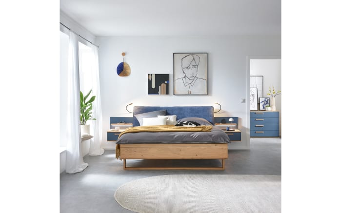 Schlafzimmer Malin, Blau/Balkeneiche, inkl. Nachtkonsolen-02