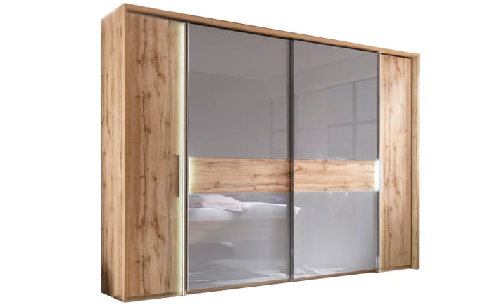 Kleiderschrank Milano in Wildeiche Nachbildung/basaltgrau, inklusive Beleuchtung, Breite ca. 312 cm-01