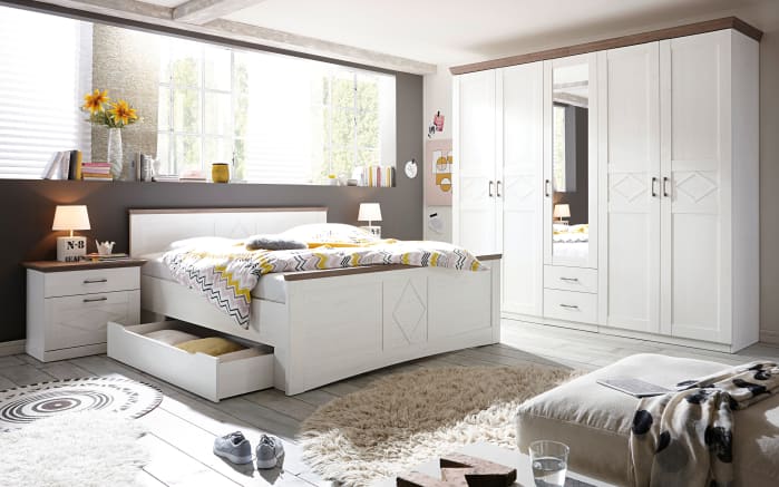 Schlafzimmer Country, weiß, Absetzungen Anderson pine trüffel, 180 x 200 cm, Schrank 256 x 229 cm-01