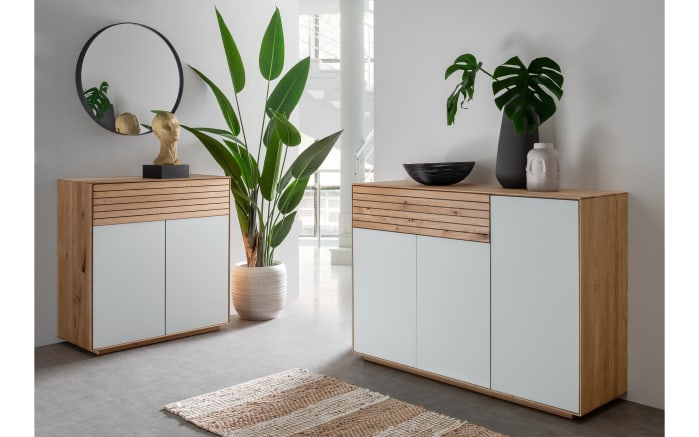 Sideboard Riva, Eiche massiv/weiß, inkl. Push-to-Open Funktion -04