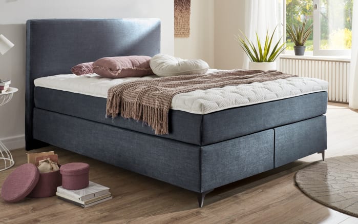 Boxspringbett Somo, Fluff Blue Horizont, 140 x 200 cm, Härtegrad 3