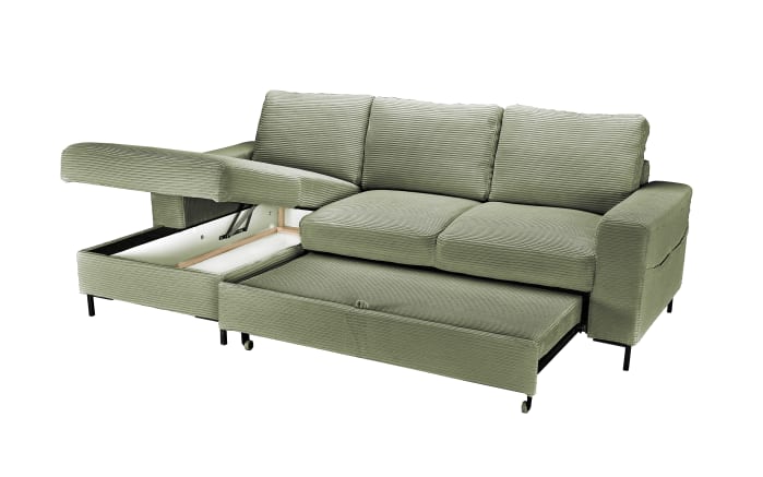 Wohnlandschaft Uschi, olivegrün, Ottomane links, inkl. Bettfunktion-04