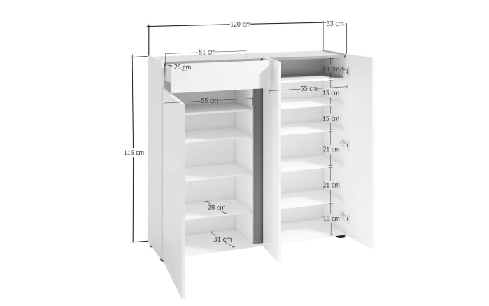 Schuhschrank II Atrium, weiß, 120 x 115 cm-05