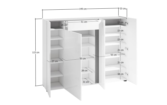 Schuhschrank III Atrium, weiß, 149 x 115 cm -05