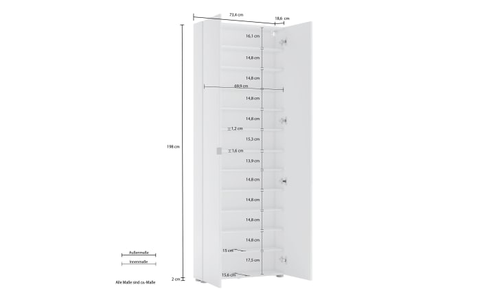 Schuhschrank Spazio, weiß, 74 x 200 cm-04