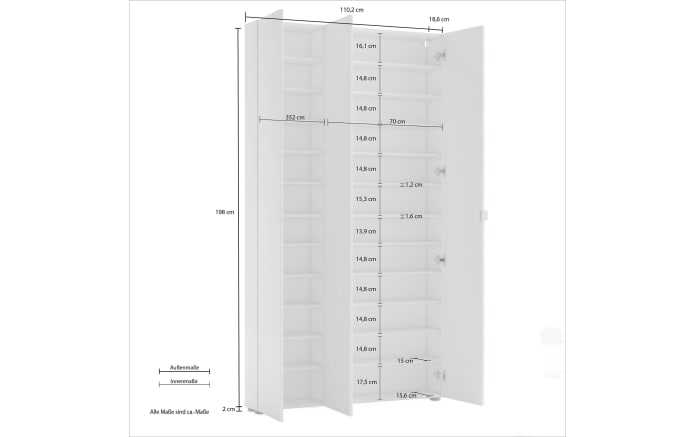 Schuhschrank Spazio, weiß, 110 x 200 cm-05