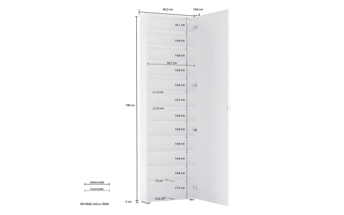 Schuhschrank Spazio, weiß, 60 x 200 cm -06