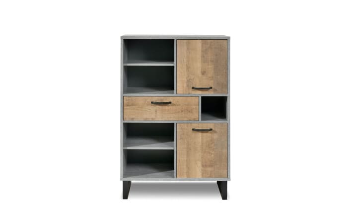 Hochschrank Solano, Beton-Nachbildung, Eiche rustikal, Höhe 134 cm-01