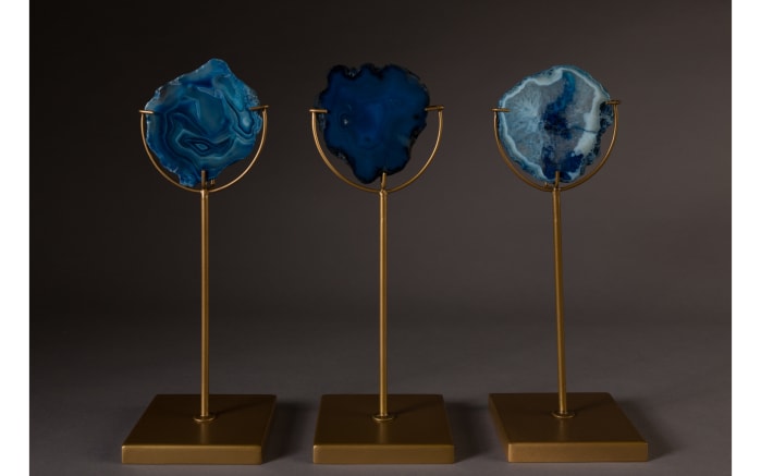 Kerzenhalter Gem aus Eisen mit Achat-Stein in blau -09