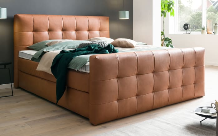 Motor-Boxspringbett Barell, cognac, 180 x 200 cm, Härtegrad 3 und 4-01