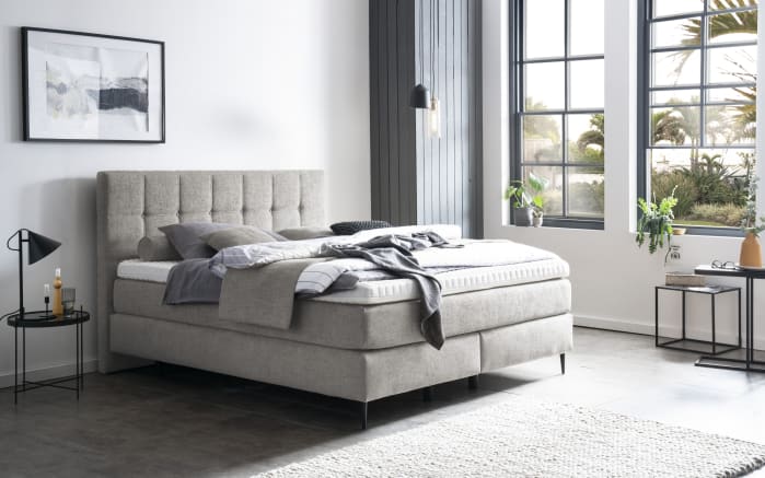 Boxspringbett Barell, Capulet falcon, 180 x 200 cm, Härtegrad 3 und 4, inkl. Premium Topper-01