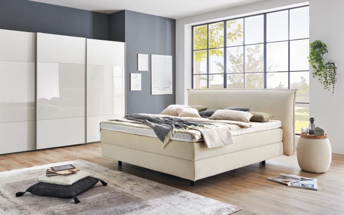 Boxspringbett Barell, beige, 180 x 200 cm, Härtegrad 2/3-01