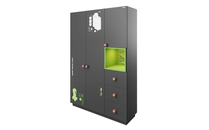 Kleiderschrank Minecraft, grau/grün, 134,3 x 200 cm-03