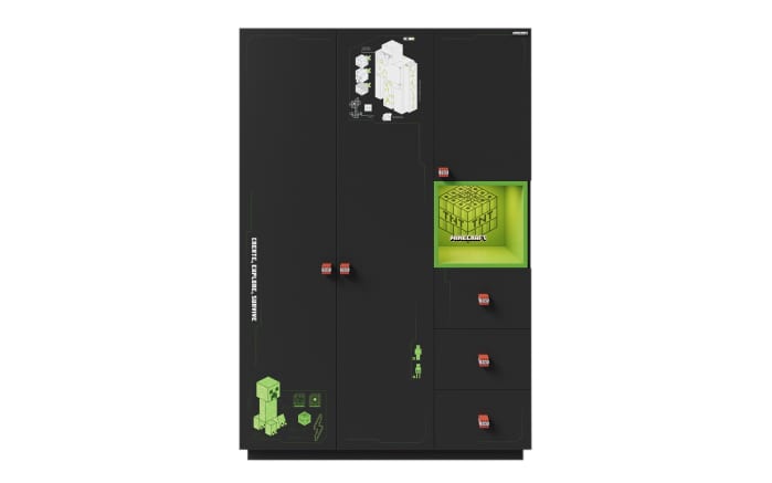 Kleiderschrank Minecraft, grau/grün, 134,3 x 200 cm-02