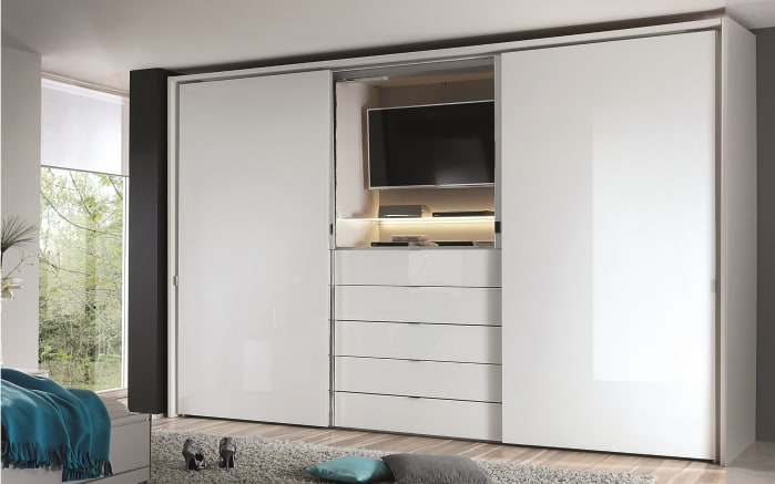 Schwebetürenschrank Visio, weiß, 298 x 240 cm, inkl. TV-Fach-02
