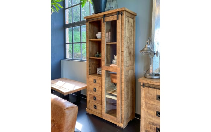 Vitrine Kamerun, Mangoholz massiv, inkl. Schiebetür-04