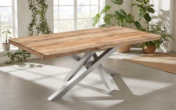 Esstisch Mesa verde, Mangoholz/silberfarbig-01